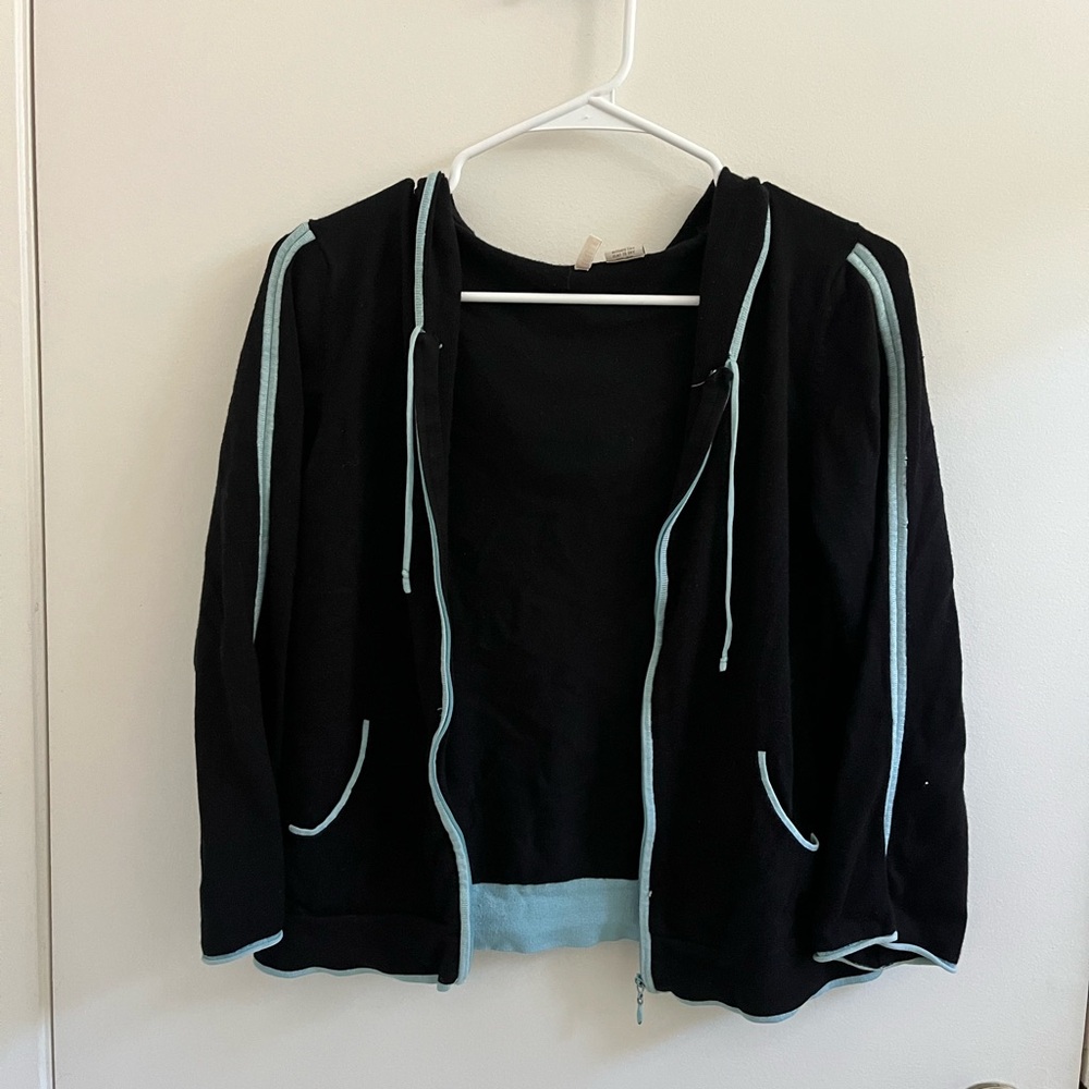 Black and Light Blue Zip-Up Hoodie Cardigan